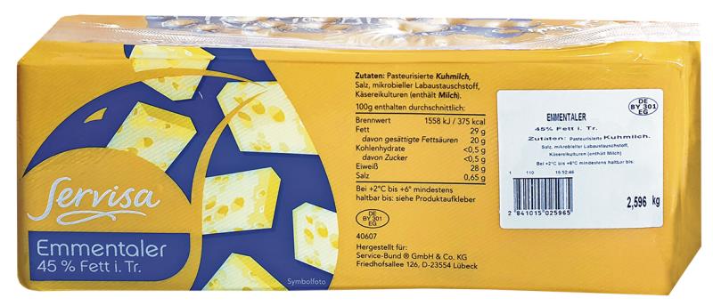 Emmentaler 45%F.i.Tr. ca.2,5kg SERVISA Emmentaler 45%F.i.Tr. ca.2,5kg SERVISA