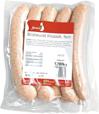 Bratwurst Klassik, fein, nach Art einer Grillbratwurst 120g SERVISA Bratwurst Klassik, fein, nach Art einer Grillbratwurst 120g SERVISA