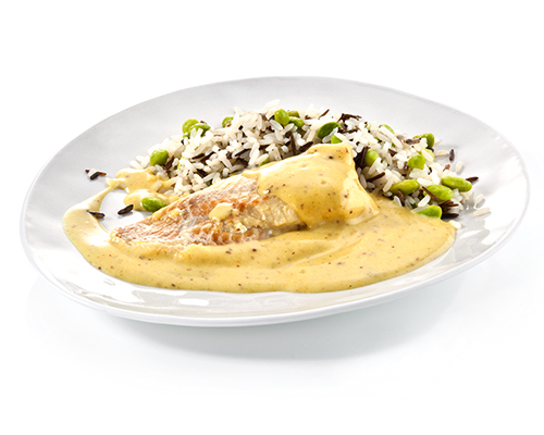 Seelachs gegrillt m.DijonsauceKarotten,Brokkoli-Langkornreis SANDER Gourmet SAN