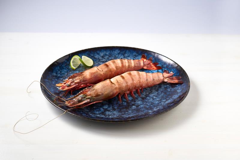 TK MERMAID Gambas Black Tiger mit Kopf, mit Schale, SW, 20% Glasur 2/4 Indien MERMAID WILD